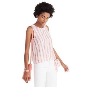 Madewell Womens Red White Striped Sleeveless Side Tie Knot Cotton Top Size M